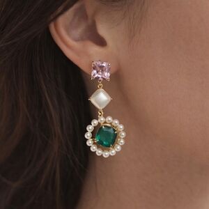 Kate Spade Gold Earrings with Pink, White, and Green Gems